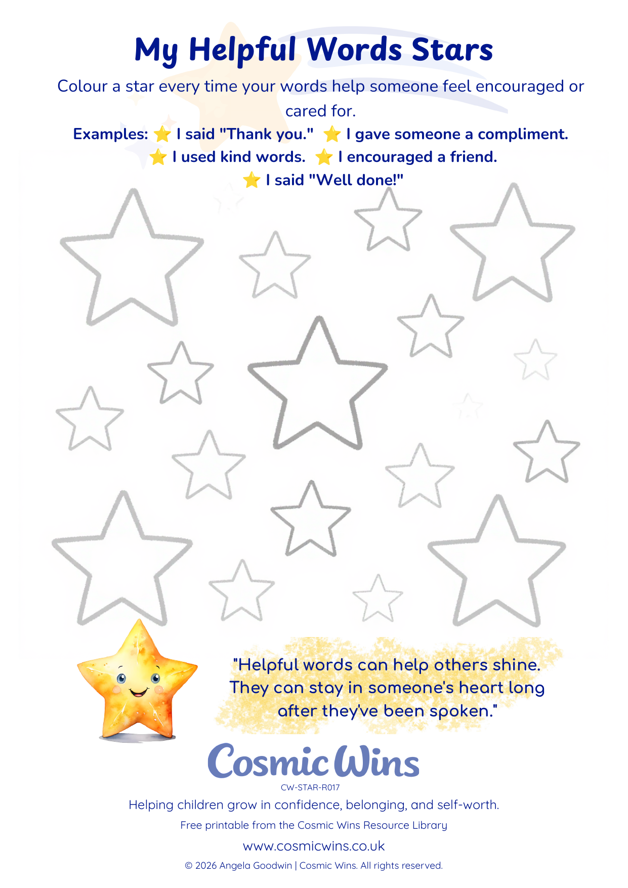 My Helpful Words Stars printable preview