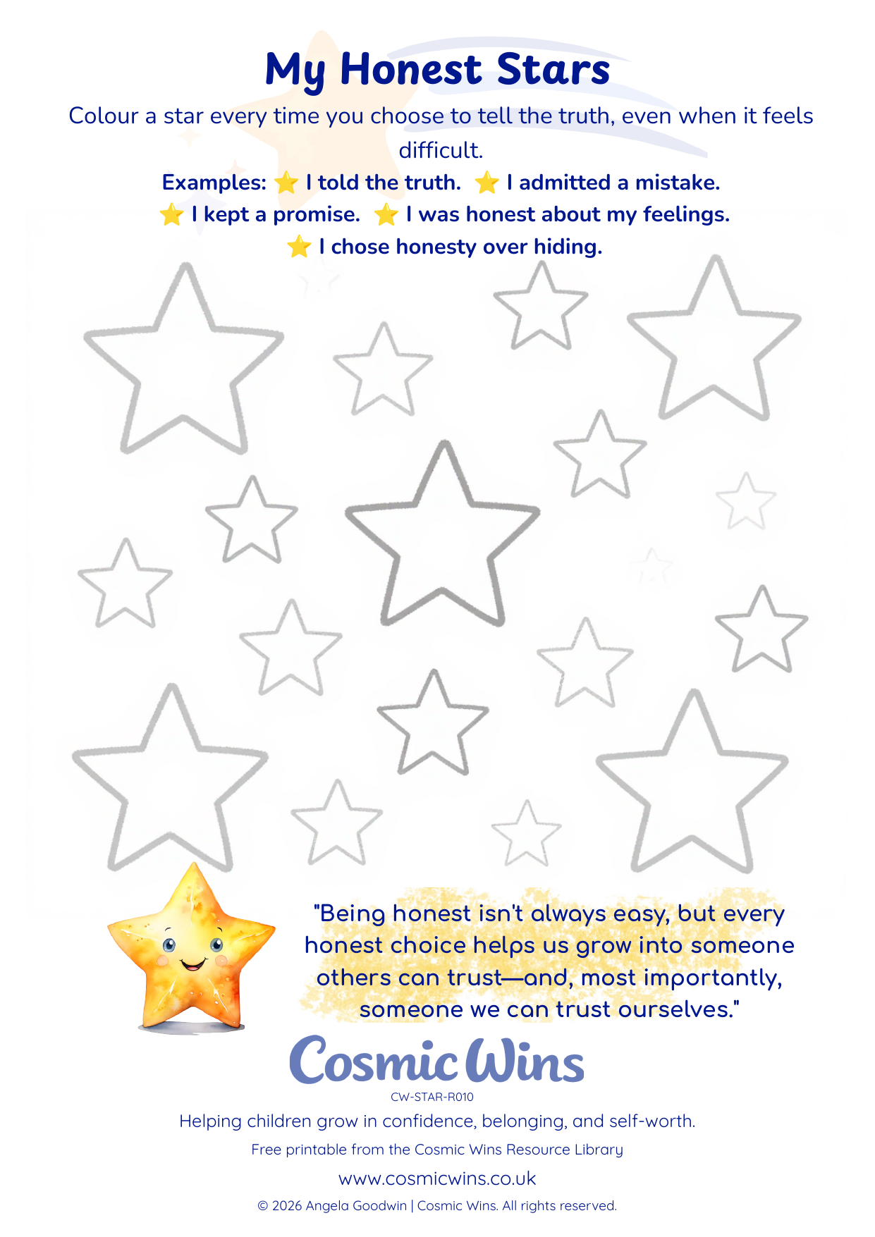 My Honest Stars printable preview
