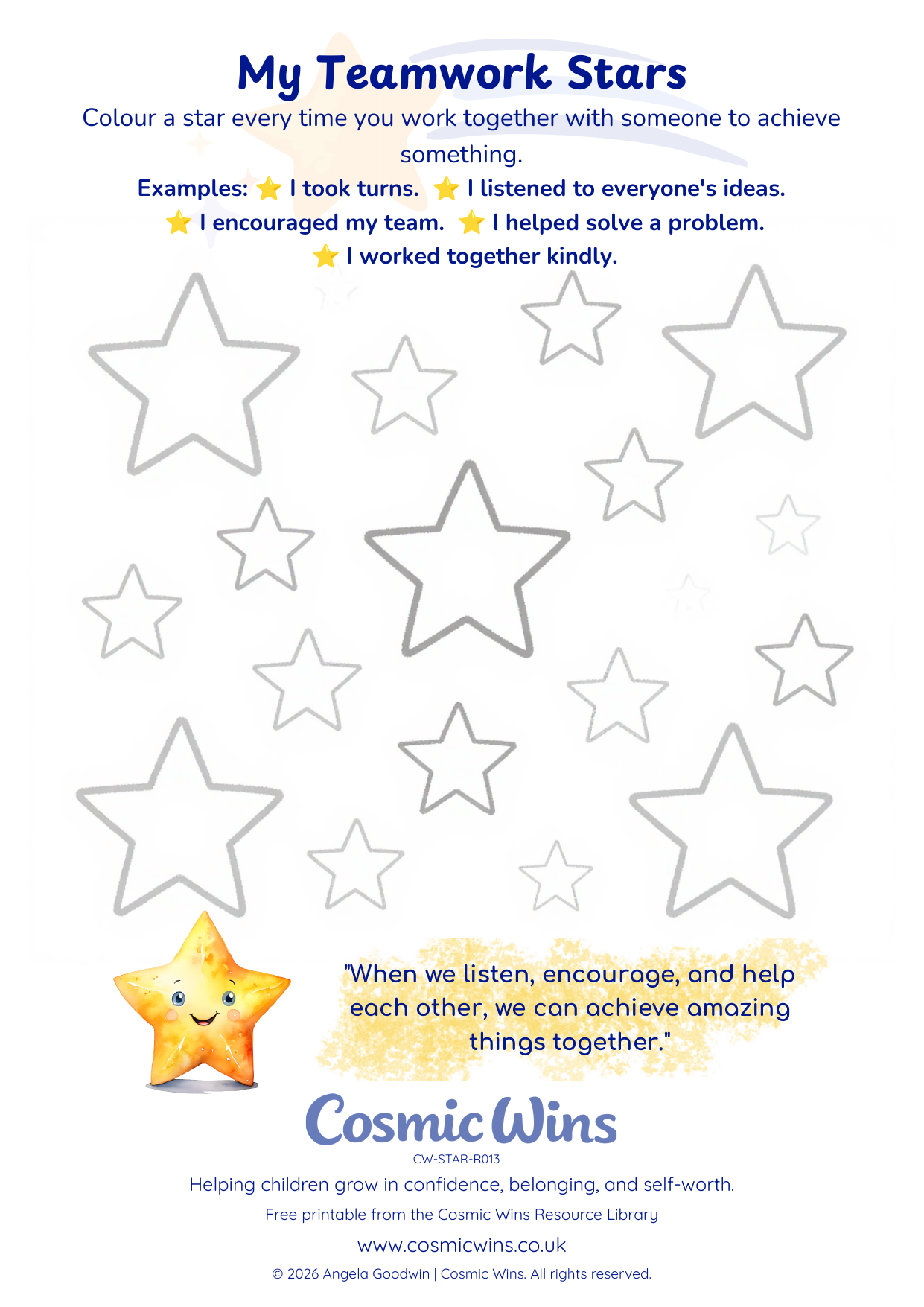 My Teamwork Stars printable preview